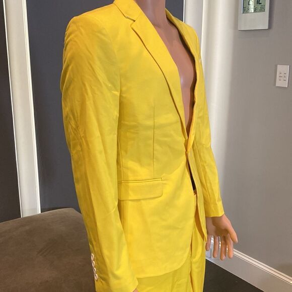 Men’s Mogu Yellow 2 Piece One Button Single Breasted Suit Size 34 Jacket NWT - Picture 3 of 11